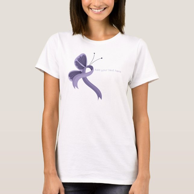 Lavender Awareness Ribbon Butterfly T-Shirt (Framsida)