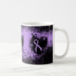 Lavender Awareness Ribbon Grunge Heart Kaffemugg