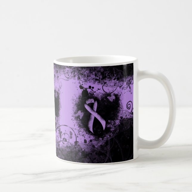 Lavender Awareness Ribbon Grunge Heart Kaffemugg (Höger)