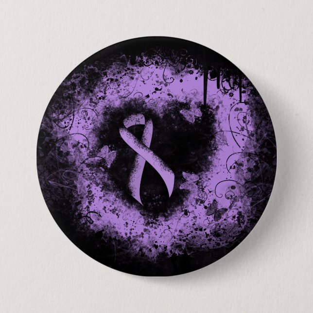 Lavender Awareness Ribbon Grunge Heart Knapp (Framsida)