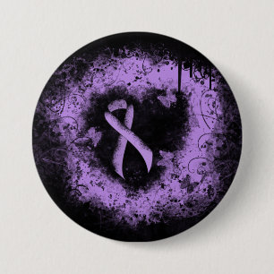 Lavender Awareness Ribbon Grunge Heart Knapp