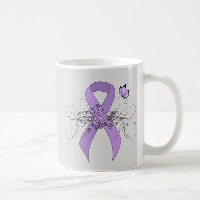Lavender Awareness Ribbon med Butterfly Kaffemugg (Höger)