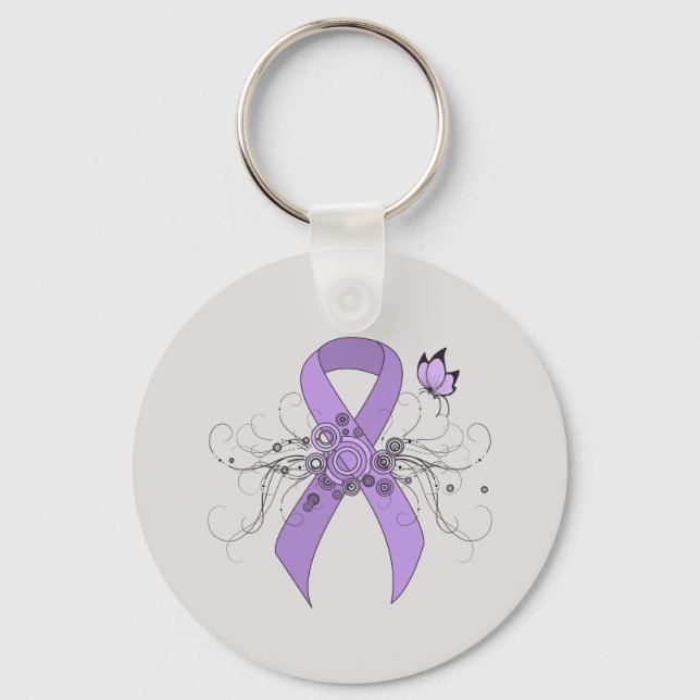 Lavender Awareness Ribbon med Butterfly Nyckelring (Framsida)