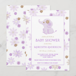 Lavender Baby Elephant Blommigt Baby Shower   Inbjudningar