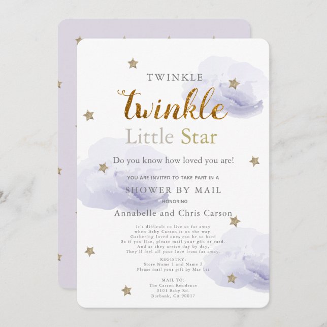 Lavender Baby Shower by Mail Twinkle Little Star f Inbjudningar (Fram/baksida)