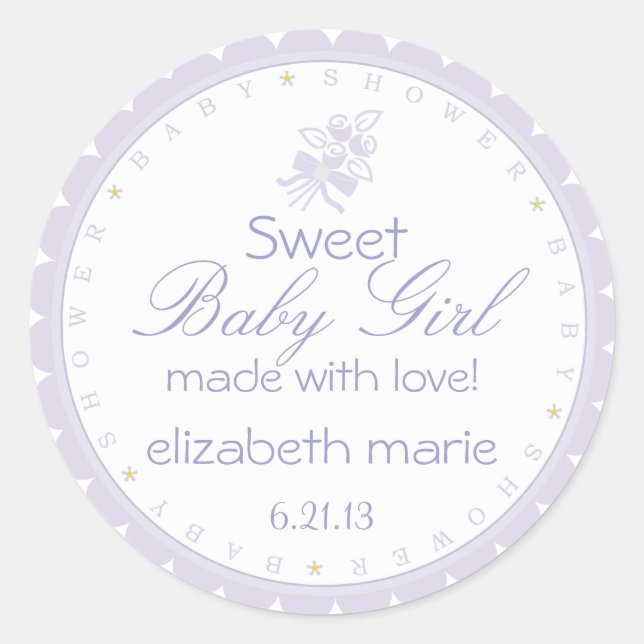 Lavender Baby Shower Runt Klistermärke (Framsida)