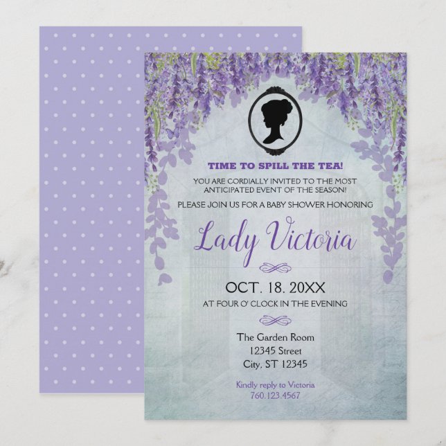 Lavender Baby Shower Tea Party-inbjudan Inbjudningar (Fram/baksida)