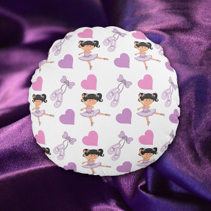 Lavender Ballerina Heart Mönster Rund Kudde