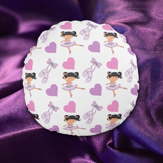 Lavender Ballerina Heart Mönster Rund Kudde (Skapare uppladdad)