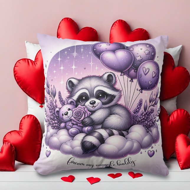 Lavender Balloon Raccoon Valentiness Kudde (Skapare uppladdad)