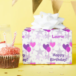 Lavender Balloons Stars Personlig Birthday Presentpapper