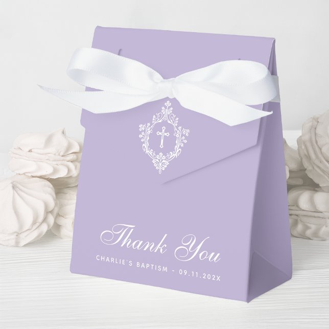 Lavender Baptism White Cross Crest Elegant Purple Presentaskar (Skapare uppladdad)