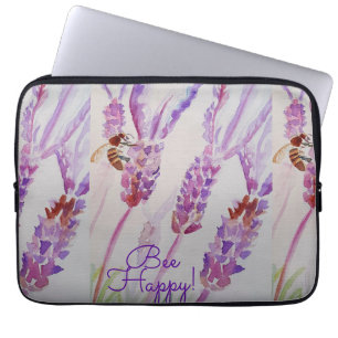 Lavender Bee Lycklig Herb Watercolor Flower Laptop Fodral