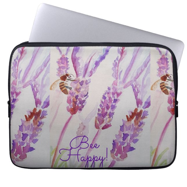Lavender Bee Lycklig Herb Watercolor Flower Laptop Fodral (Framsidan)