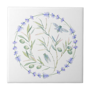 Lavender, Bees och Olive Grenar Clear Image Kakelplatta