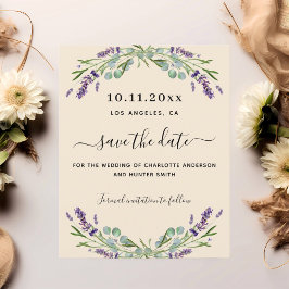 Lavender beige bröllop budget spara datumet flygblad