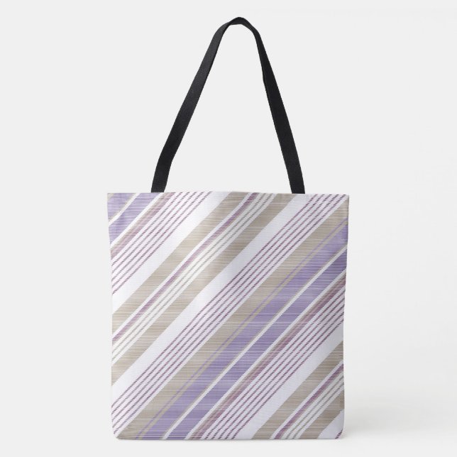 Lavender/Beige/Tan Rand Mode Tote Tygkasse (Framsida)