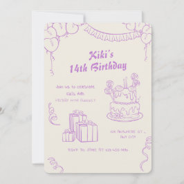 Lavender Beige Whimsical 14:e födelsedagsfirandet Inbjudningar