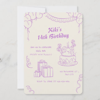 Lavender Beige Whimsical 14:e födelsedagsfirandet Inbjudningar