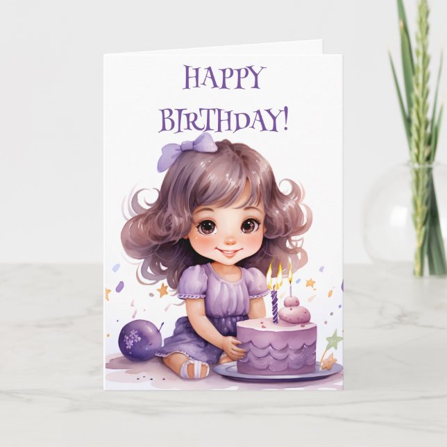 LAVENDER BIRTHDAY GIRL CARD TACK KORT (Framsida)