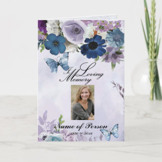 Lavender Blåa blommor Butterfly Funeral Program