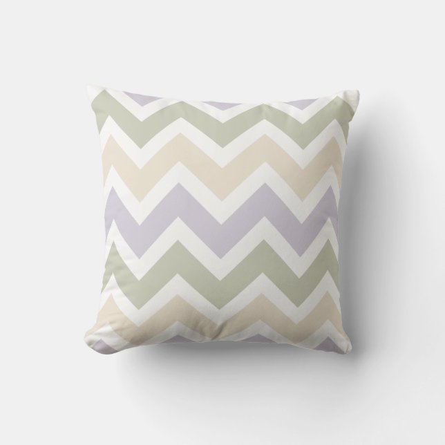 Lavender, Blek Grönt, Ivory Chevron Mönster Kudde (Framsida)