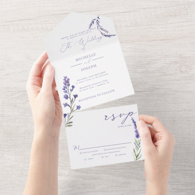 Lavender Bliss Elegant Watercolor Bröllop (Tearaway)