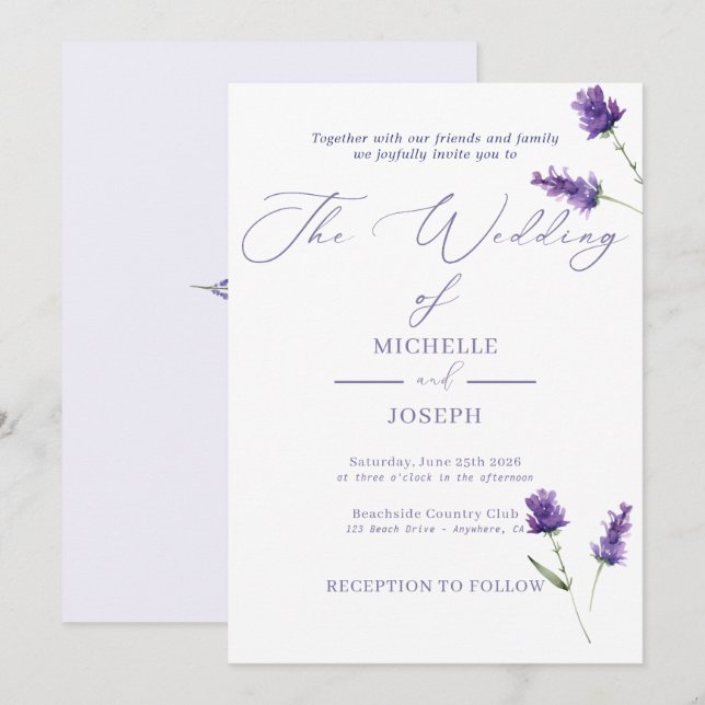 Lavender Bliss Elegant Watercolor Bröllop Meddelande (Fram/baksida)