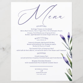 Lavender Bliss Elegant Watercolor Bröllop Menu