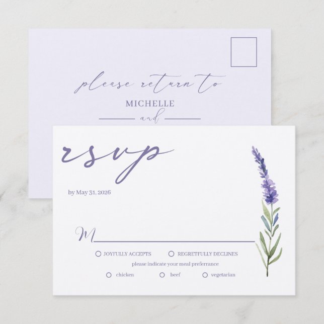 Lavender Bliss Elegant Watercolor Bröllop OSA Kort (Fram/baksida)