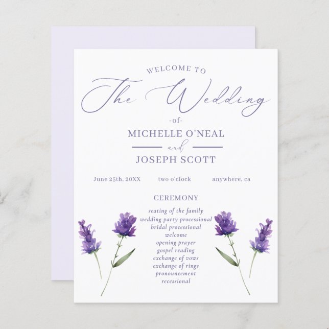 Lavender Bliss Elegant Watercolor, Bröllopsprogram (Fram/baksida)