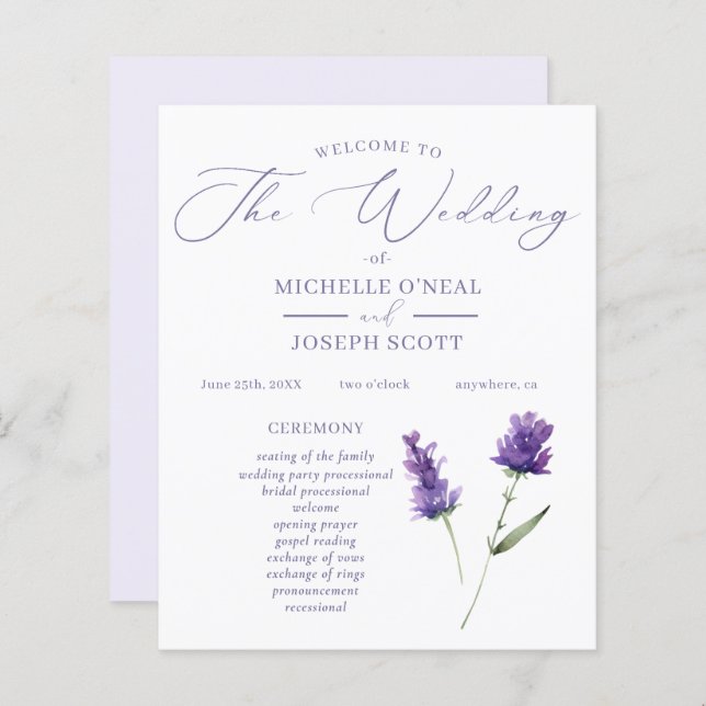 Lavender Bliss Elegant Watercolor, Bröllopsprogram (Fram/baksida)
