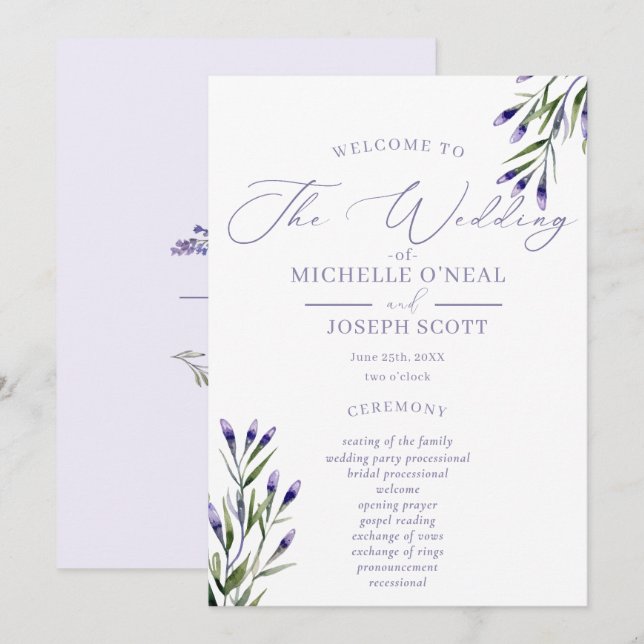 Lavender Bliss Elegant Watercolor Program (Fram/baksida)