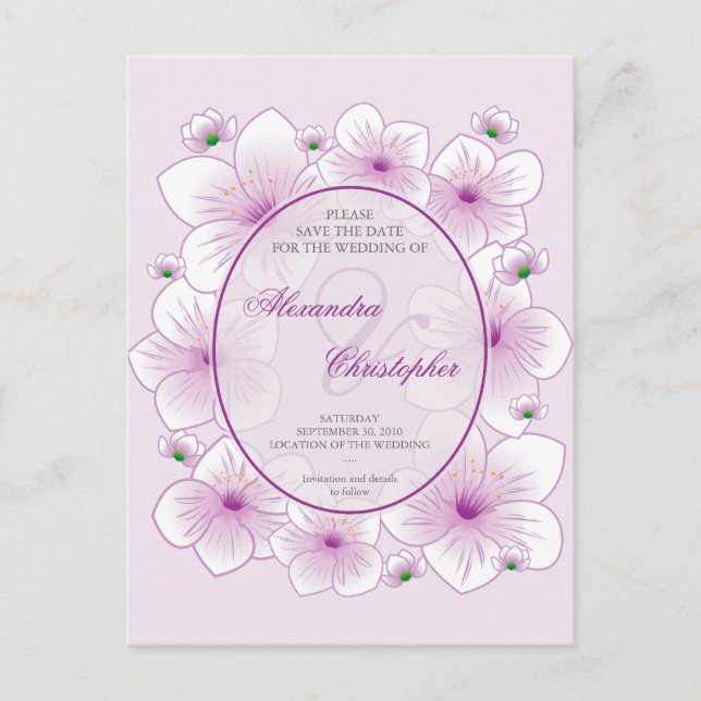 Lavender Blommar Romantic Save Date Bröllop Meddelande Vykort (Framsida)