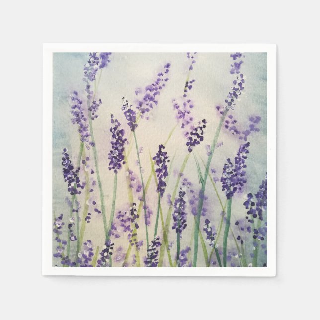 Lavender Blommar Watercolor Napkins Pappersservett (Framsidan)