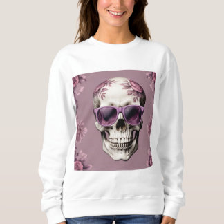 Lavender Blommigt 3D Dead Skull med solglasögon T Shirt