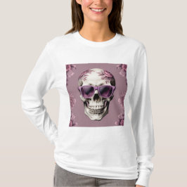 Lavender Blommigt 3D Dead Skull med solglasögon T Shirt