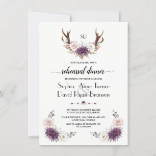 Lavender Blommigt Antlers Rehearsal Middag Inbjudningar