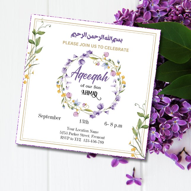 Lavender Blommigt Aqeeqah-Aqiqah-muslimsk inbjudan (Skapare uppladdad)