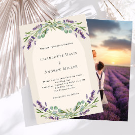 Lavender blommigt Arch-fotobeige bröllop Inbjudningar