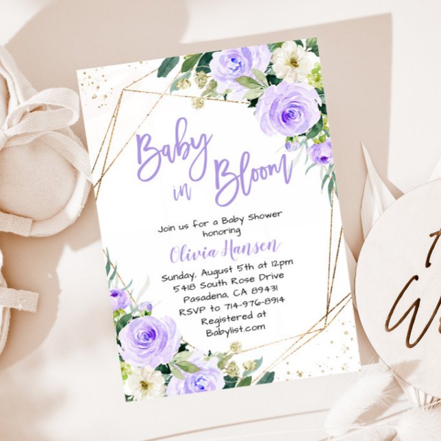 Lavender Blommigt Baby i Bloom Baby Shower Inbjudningar (Skapare uppladdad)