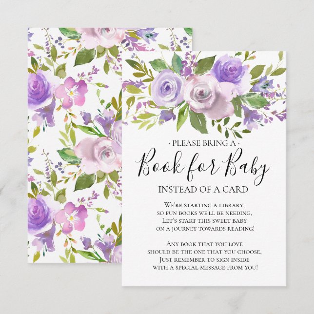 Lavender Blommigt Baby Shower Bok för Baby Inbjudningar (Fram/baksida)