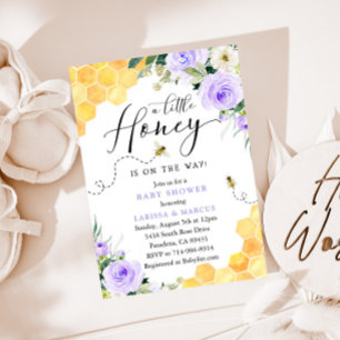 Lavender Blommigt Baby Shower för honungsbin Inbjudningar