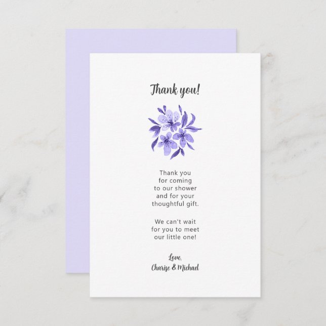 Lavender Blommigt babydusch tackkort Tack Kort (Fram/baksida)