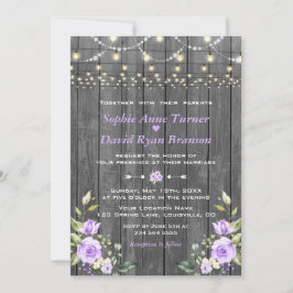 Lavender Blommigt Barn Wood String Ljus Bröllop Inbjudningar