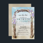 Lavender Blommigt Beach Arbor & Calendar Bröllop Spara Datumet<br><div class="desc">Det här vackra besparingskortet är perfekt för ett målbröllop. Den har en anpassade-kalender där du kan lägga ett hjärta runt din bröllop-dejt med en vattenfärgad strandstrand med lavender lila och vita blommor. Det finns utrymme för namn,  datum och bröllop och en webbplats-URL (valfritt).</div>
