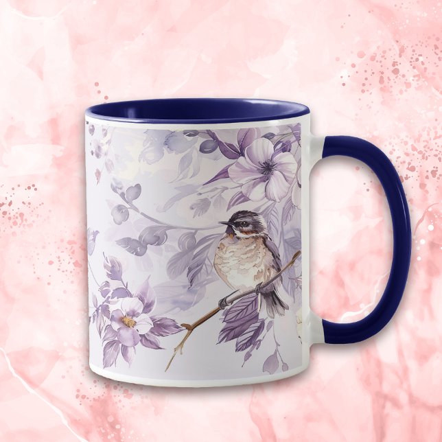 Lavender Blommigt Bird Nature Mugg (Skapare uppladdad)