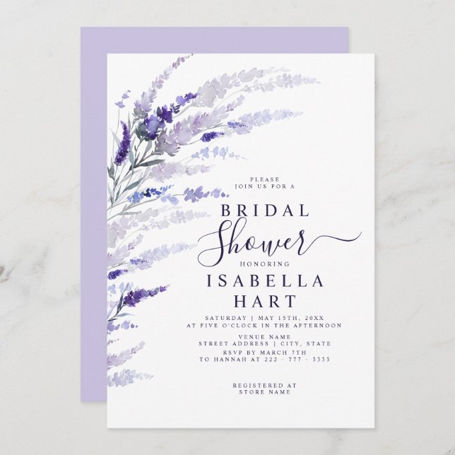 Lavender Blommigt Botanical Lilac Boho Möhippa Inbjudningar (Fram/baksida)