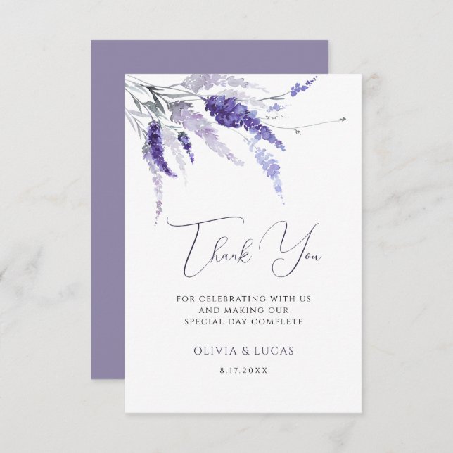 Lavender Blommigt Botanical Wildblommor Boho Bröll Tack Kort (Fram/baksida)