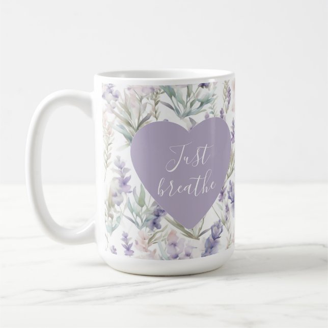 Lavender Blommigt Breathe Lugn Motivation Kaffemugg (Vänster)